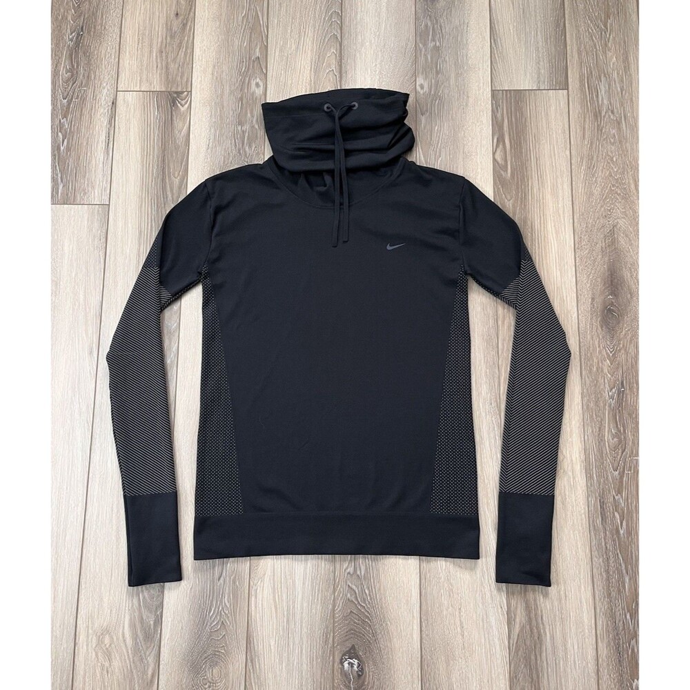 Nike Dri Fit Infinity Funnel Neck Long Sleeve Pullover Black Womens Sz S Running